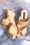 Shop Shradha Hedau Footwear Couture Gold Cutdana Nadine Floral Embroidered Platform Wedges at Aza Fashions Shop_Shradha Hedau Footwear Couture_Gold Cutdana Nadine Floral Embroidered Platform Wedges _at_Aza_Fashions