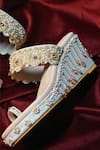 Shop_Shradha Hedau Footwear Couture_Beige Bead Nandini Tassel Embellished Wedges _at_Aza_Fashions