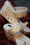 Buy_Shradha Hedau Footwear Couture_Beige Bead Nandini Tassel Embellished Wedges _Online_at_Aza_Fashions