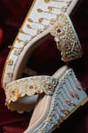 Shop_Shradha Hedau Footwear Couture_Beige Bead Nandini Tassel Embellished Wedges _Online_at_Aza_Fashions