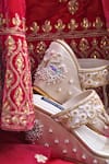 Buy_Shradha Hedau Footwear Couture_Beige Cutdana Rohe Embriodered Wedges_Online_at_Aza_Fashions