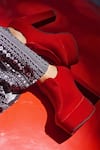 Shradha Hedau Footwear Couture_Red Cannes Velvet Suede Block Heel Boots _Online_at_Aza_Fashions