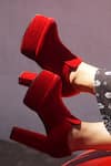 Buy_Shradha Hedau Footwear Couture_Red Cannes Velvet Suede Block Heel Boots _Online_at_Aza_Fashions