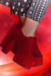 Shop_Shradha Hedau Footwear Couture_Red Cannes Velvet Suede Block Heel Boots _Online_at_Aza_Fashions