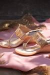 Shop_Shradha Hedau Footwear Couture_Beige Cutdana Adira Embellished Kolhapuri Wedges _at_Aza_Fashions