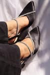 Shop_Shradha Hedau Footwear Couture_Black Diamond Liara Satin Embellished Pyramid Heels _Online_at_Aza_Fashions