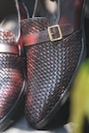 Shradha Hedau Footwear Couture_Brown Textured Basket Weave Moccasins_at_Aza_Fashions