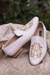 Shop_Shradha Hedau Footwear Couture_Beige Embroidery Zardozi Moccasins _at_Aza_Fashions