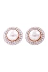 Buy_PRATA_White Imported Cubic Zirconia Pearl Luminary Stone Round Studs _at_Aza_Fashions