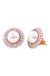 Shop_PRATA_White Imported Cubic Zirconia Pearl Luminary Stone Round Studs _at_Aza_Fashions