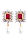Buy_Prata_Red Pearls, Diamonds Indra Floral Stone Studded Drops _at_Aza_Fashions