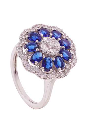 Buy_Prata_White Crystals, Stones Floral Embellished Ring _at_Aza_Fashions
