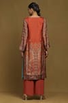Shop_Ritu Kumar_Orange Silk, Viscose Embroidery Round Neck Joshika Print Kurta Pant Set _at_Aza_Fashions