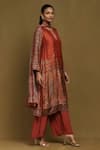 Buy_Ritu Kumar_Orange Silk, Viscose Embroidery Round Neck Joshika Print Kurta Pant Set _Online_at_Aza_Fashions