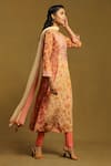 Buy_Ritu Kumar_Peach Gathered Kurta And Dupatta Viscose Print Alyssa Floral Notched Churidar Set _Online_at_Aza_Fashions