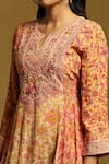 Shop_Ritu Kumar_Peach Gathered Kurta And Dupatta Viscose Print Alyssa Floral Notched Churidar Set _Online_at_Aza_Fashions