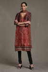 Buy_Ritu Kumar_Red Kurta Silk Print Sanganeri V Neck Churidar Set _at_Aza_Fashions