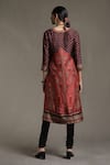 Shop_Ritu Kumar_Red Kurta Silk Print Sanganeri V Neck Churidar Set _at_Aza_Fashions