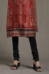 Ritu Kumar_Red Kurta Silk Print Sanganeri V Neck Churidar Set _Online_at_Aza_Fashions