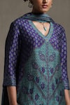 Ritu Kumar_Green Silk, Viscose, Satin Sanganeri Print Straight Kurta Churidar Set_at_Aza_Fashions