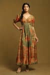 Buy_Ritu Kumar_Green Silk Print Alexander Floral V Neck Maxi Dress _at_Aza_Fashions