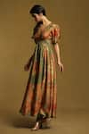 Buy_Ritu Kumar_Green Silk Print Alexander Floral V Neck Maxi Dress _Online_at_Aza_Fashions