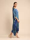 Shop_Ritu Kumar_Blue Silk Satin Print Mandana Boat Neck Kaftan _Online_at_Aza_Fashions