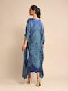 Ritu Kumar_Blue Silk Satin Print Mandana Boat Neck Kaftan _at_Aza_Fashions