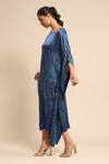 Shop_Ritu Kumar_Blue Silk Satin Print Mandana Boat Neck Kaftan 