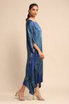 Ritu Kumar_Blue Silk Satin Print Mandana Boat Neck Kaftan _Online