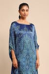 Buy_Ritu Kumar_Blue Silk Satin Print Mandana Boat Neck Kaftan _Online