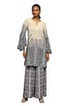 Shop_Ritu Kumar_Off White Silk, Viscose Round Joshika Paisley Bloom Print Kurta With Palazzo _Online_at_Aza_Fashions