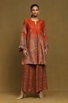 Buy_Ritu Kumar_Orange Silk, Viscose Embroidery Joshika Paisley Blossom Print Kurta With Palazzo _at_Aza_Fashions