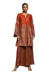 Ritu Kumar_Orange Silk, Viscose Embroidery Joshika Paisley Blossom Print Kurta With Palazzo _Online_at_Aza_Fashions