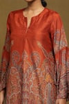 Buy_Ritu Kumar_Orange Silk, Viscose Embroidery Joshika Paisley Blossom Print Kurta With Palazzo 