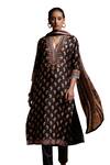 Ritu Kumar_Black Kurta Silk Print Paisley Fleur V Neck Chamba Pant Set _Online_at_Aza_Fashions