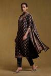 Buy_Ritu Kumar_Black Kurta Silk Print Paisley Fleur V Neck Chamba Pant Set _Online_at_Aza_Fashions