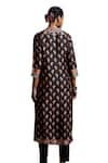 Ritu Kumar_Black Kurta Silk Print Paisley Fleur V Neck Chamba Pant Set _at_Aza_Fashions