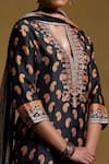 Shop_Ritu Kumar_Black Kurta Silk Print Paisley Fleur V Neck Chamba Pant Set 