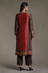 Shop_Ritu Kumar_Maroon Kurta Silk Print Chowki Bandhani Round Neck And Embroidered Palazzo Set_at_Aza_Fashions