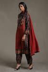 Buy_Ritu Kumar_Maroon Kurta Silk Print Chowki Bandhani Round Neck And Embroidered Palazzo Set_Online_at_Aza_Fashions