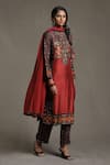 Shop_Ritu Kumar_Maroon Kurta Silk Print Chowki Bandhani Round Neck And Embroidered Palazzo Set_Online_at_Aza_Fashions