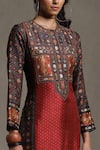 Buy_Ritu Kumar_Maroon Kurta Silk Print Chowki Bandhani Round Neck And Embroidered Palazzo Set