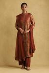 Buy_Ritu Kumar_Orange Silk, Viscose Embroidery Pushkar Damask Bloom Print And Kurta Palazzo Set_at_Aza_Fashions