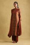Ritu Kumar_Orange Silk, Viscose Embroidery Pushkar Damask Bloom Print And Kurta Palazzo Set_Online_at_Aza_Fashions