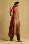 Buy_Ritu Kumar_Orange Silk, Viscose Embroidery Pushkar Damask Bloom Print And Kurta Palazzo Set_Online_at_Aza_Fashions