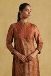 Shop_Ritu Kumar_Orange Silk, Viscose Embroidery Pushkar Damask Bloom Print And Kurta Palazzo Set_Online_at_Aza_Fashions