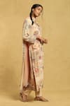 Buy_Ritu Kumar_Beige Viscose Print Calico Blossom V Neck Kurta Pant Set _Online_at_Aza_Fashions