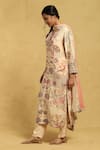 Shop_Ritu Kumar_Beige Viscose Print Calico Blossom V Neck Kurta Pant Set _Online_at_Aza_Fashions