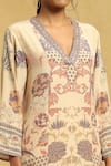 Buy_Ritu Kumar_Beige Viscose Print Calico Blossom V Neck Kurta Pant Set 